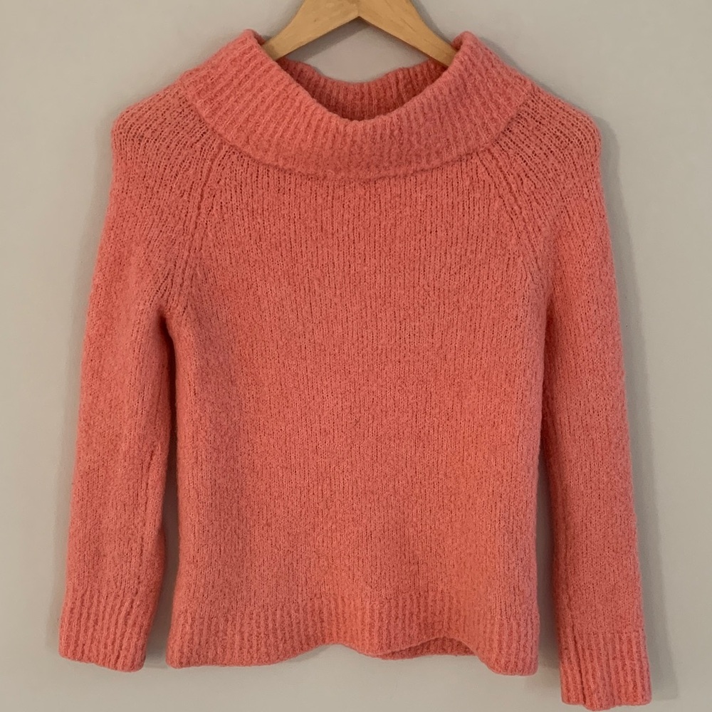 MOTH Anthropologie Wool Alpaca Boucle Knit Mock Neck Sweater Size XS Coral Pink